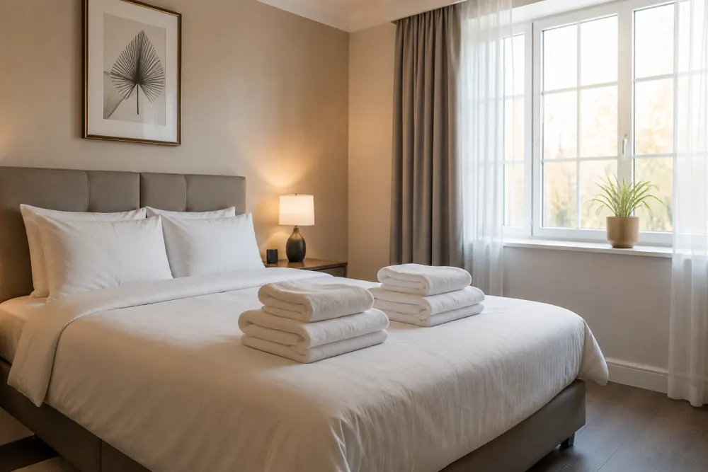 Airbnb cleaning in Edinburgh — freshly cleaned bedroom with folded towels